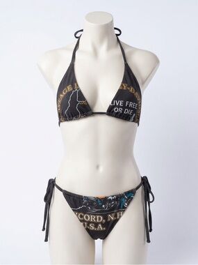Rare VTG custom made Harley-Davidson Black Graphic Triangle Bikini small/medium